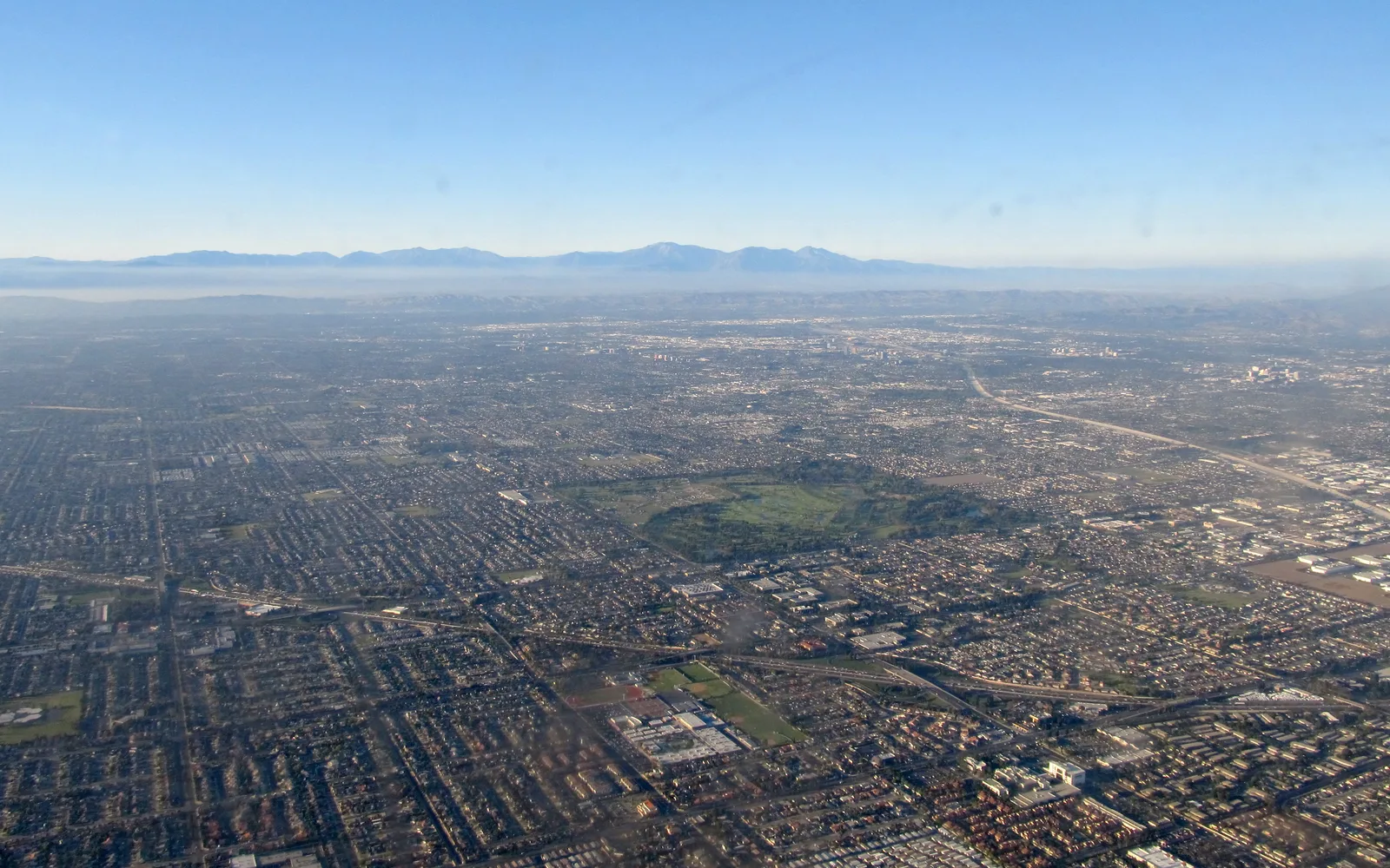 Aerial photograph of Fountain Valley showing planned residential development with organized street pattern and tree coverage